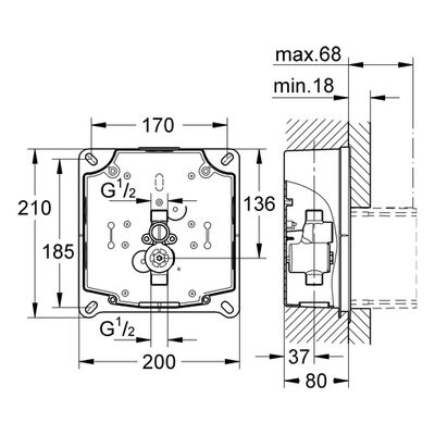 Grohe Urinal-Rohbauset Rapido UMB 1/2", für Unterputz, ohne Abdeckplatte Bild 3