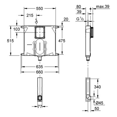 Grohe WC-Spülkasten Wandeinbau Putztraegerbeschichtung Eckventil, 855 x 550 x 119 mm Bild 3