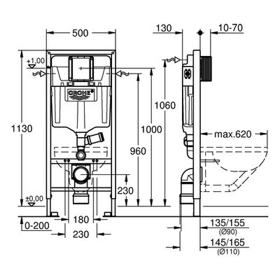 Grohe WC-Element Rapid SL Spülrohr, für externe Geruchsabsaugung, 1130 x 500 mm Bild 3