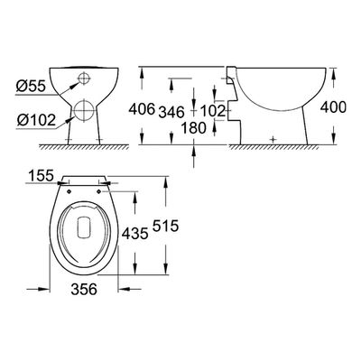 Grohe Stand-Tiefspül-WC, spülrandlos, Abgang waagerecht, mit Befest, 400 x 356 x 515 mm, Farbe weiß Bild 3