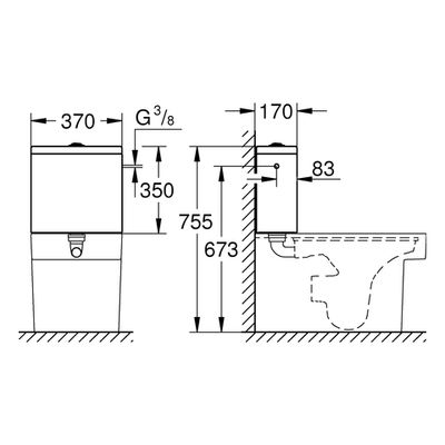 Grohe Aufputz-Spülkasten Cube Keramik Anschluss seitlich alpin, 494 x 180 mm, Farbe weiß Bild 3