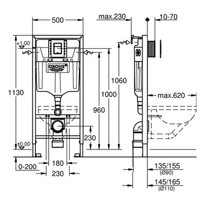 Grohe 3-in-1 Set, für WC Rapid SL BH1,13m Skate CS Betaet. chrom / Wandwinkel, 155 x 525 mm, Farbe chrom Bild 3