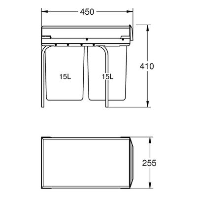 Grohe Mülltrennsystem Blue 30 cm zweifach, 2 x 15 Liter grau, 410 x 255 x 450 mm, Farbe blau Bild 2