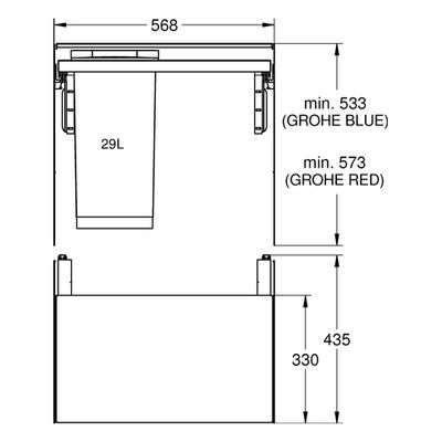 Grohe Mülltrennsystem Blue 40980 60 cm einfach 1 x 29 Liter grau, Farbe blau Bild 2