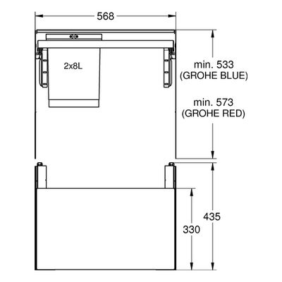 Grohe Mülltrennsystem Blue 60 cm zweifach 2 x 8 l, Farbe blau Bild 2