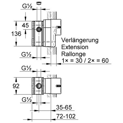 Grohe Verlängerungsset 30 mm, 1/2'', für Eichelberg Unterputz-Wannenbatterien Bild 2