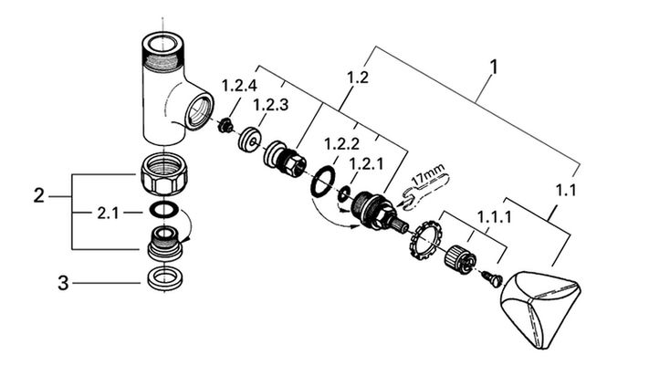 Grohe Absperrventil, für Thermostate 1/2", mit TDL-Griff Anschluss i / a 3/4" verchromt, 66 mm, Farbe chrom Bild 2