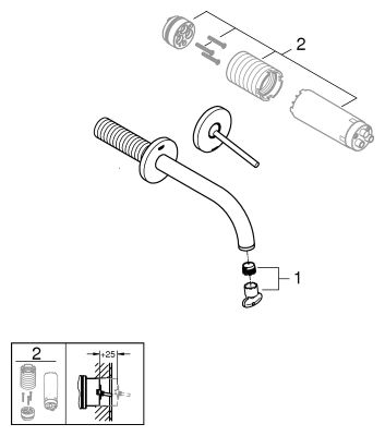 Grohe 2-L-WT-Wandbatterie Atrio 19287_3 FMS Ausladung 185 mm, Farbe chrom Bild 2