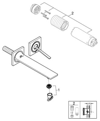 Grohe 2-L-WT-Wandbatterie Allure 19386_2 FMS Ausladung 212 mm, Farbe hard graphite Bild 2
