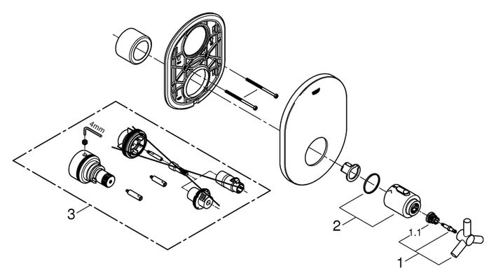 Grohe UP-THM-Zentralbatterie Atrio FMS, für Rapido T Ypsilon-Griff, 70 x 200 mm, Farbe silberfarben Bild 2