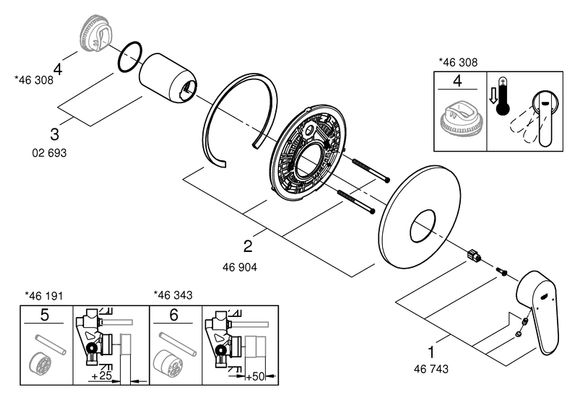 Grohe Einhand-Brausebatterie Eurodisc C 19549_2 FMS, für 35501 moon white / chrom, 70 x 203 mm, Farbe moon white Bild 2