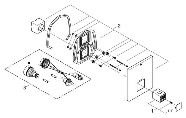 Grohe THM-Zentralbatterie Grohtherm Cube Fertigmontageset, für 35500, 67 x 233 mm, Farbe silberfarben Bild 2