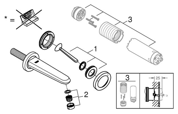 Grohe 2-L-WT-Wandbatt. Eurodisc Joystick 19968 FMS Ausld. 171 mm moon white / chrom, Farbe moon white Bild 2