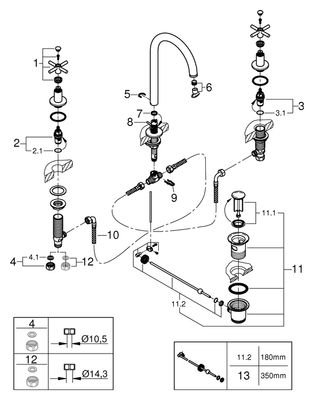 Grohe 3-Loch-WT-Batterie Atrio 20008_3 Rohrauslauf Kreuz-Griff, Farbe chrom Bild 2