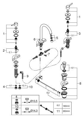 Grohe 3-Loch-WT-Batterie Concetto 20216_1 Zugstangen-Ablaufgarnitur, Farbe chrom Bild 2