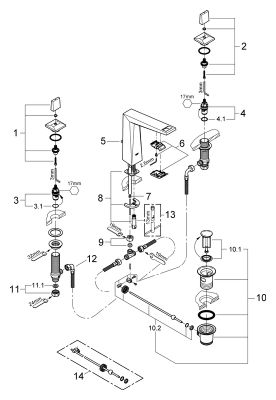 Grohe 3-L-WT-Batterie Allure Brilliant Zugstangen-Ablaufgarnitur, Farbe chrom Bild 2