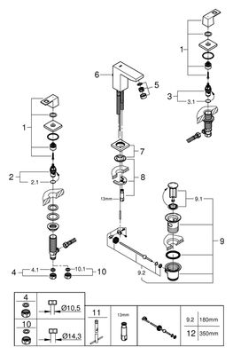 Grohe 3-L-EH-Waschtischbatterie Eurocube Zugstangen-Ablaufgarnitur, Farbe chrom Bild 2