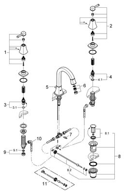 Grohe 3-Loch-WT-Batterie Grandera hoher Auslauf, Farbe chrom Bild 2
