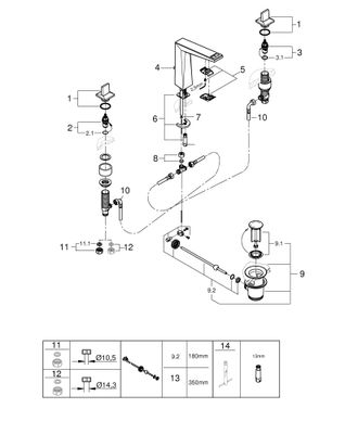 Grohe 3-L-WT-Batt. Allure Bril. PC 20668 Trapezbet. WA-Ceasarstone hard graph gb, Farbe hard graphite Bild 2