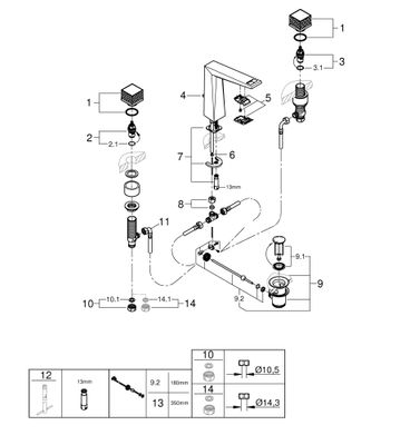 Grohe 3-L-WT-Batt. Allure Bril. PC 20670 Kubusbetaetigung Raendel, Farbe chrom Bild 2