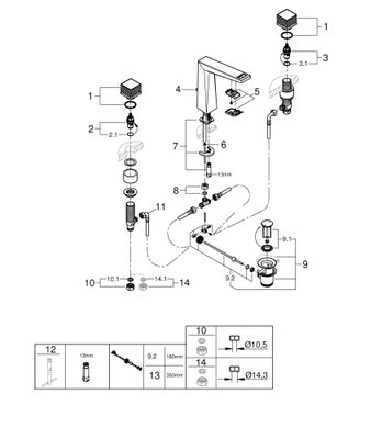 Grohe 3-L-WT-Batt. Allure Bril. PC Kubusbetaetigung WA-Ceasarstone chrom, Farbe caesarstone Bild 2