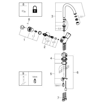 Grohe WT-Einlochbatterie Costa 21337_1 Schwenkauslauf versenkbare Kette, Farbe chrom Bild 2