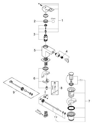 Grohe EH-Bidetbatterie Eurocube 23138, mit Zugstangen-Ablaufgarnitur, Farbe supersteel Bild 2