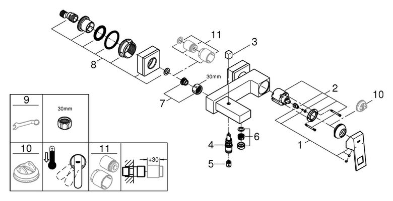 Grohe EH-Wannenbatterie Eurocube 23140 Wandmontage eigensicher, Farbe supersteel Bild 2