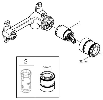Grohe Einhand-UP-Universal-Einbaukörper 23200, für 2-Loch-WT-Wandbatterien Bild 2