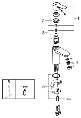 Grohe Einhand-Waschtischbatterie Baüdge 23330 glatter Körper, Farbe silberfarben Bild 2
