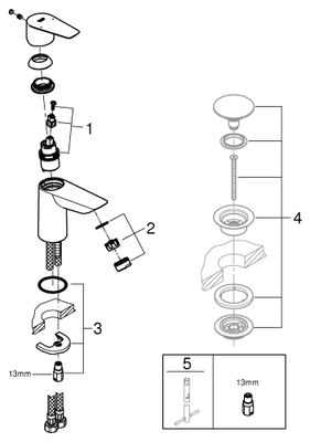 Grohe Baüdge Einhebel-WT-Mischer S-Size, ohne Ablaufgarnitur, Höhe: 147 mm, Ausladung 93 mm, 147 x 93 mm, Farbe chrom Bild 2