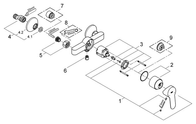 Grohe Einhand-Brausebatterie Baüdge integr. Rückflussverhinderer, 120 x 200 mm, Farbe silberfarben Bild 2