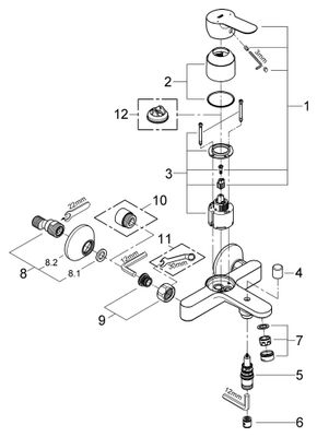 Grohe Einhand-Wannenbatterie Baüdge integr. Rückflussverhinderer, 160 x 180 mm, Farbe silberfarben Bild 2