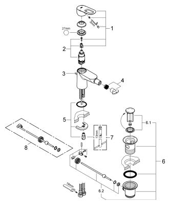 Grohe Einhand-Bidetbatterie BauLoop Einlochmontage, 73 mm, Farbe silberfarben Bild 2