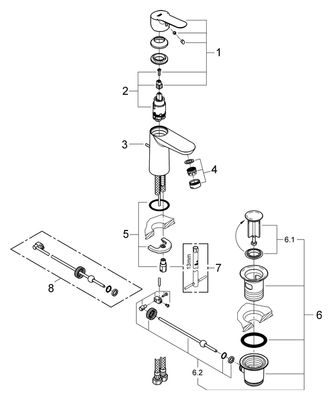 Grohe EH-WT-Batterie Baüdge Zugstangen-Ablaufgarnitur, DN 15, Farbe silberfarben Bild 2