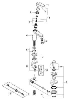 Grohe EH-WT-Batterie Eurodisc C 23389_2 kl. Ausführung Mittelstellung kalt, Farbe chrom Bild 2