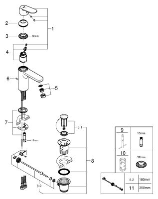 Grohe EH-WT-Batterie Eurosmart C 23396 mittelhoch Mittelstellung kalt, Farbe chrom Bild 2