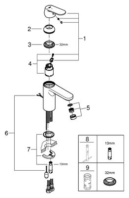 Grohe EH-WT-Batterie Eurosmart C 23397 mittelh. Kette Mittelstellung kalt, Farbe chrom Bild 2