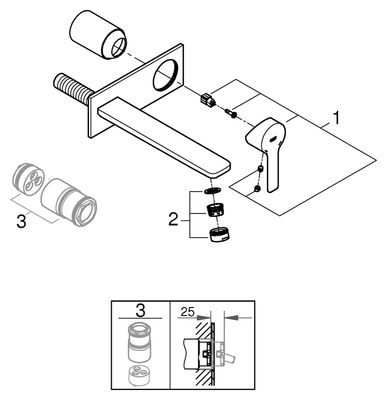 Grohe 2-Loch-Waschtisch-Wandbatterie Lineare Fertigmontageset, Ausl, 207 mm, Farbe chrom Bild 2