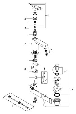 Grohe EH-Waschtischbatterie Eurocube 23445 mittelhoch hard graphite gebürstet, Farbe hard graphite Bild 2
