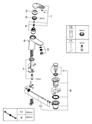 Grohe EH-WT-Batterie Eurostyle 23564_3 S-Size Zugstangen-Ablaufgarnitur, Farbe chrom Bild 2