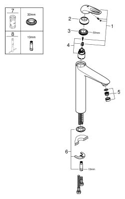 Grohe EH-WT-Batterie Eurostyle 23570_3 23570 XL-Size gl.Körper moon white /, Farbe chrom Bild 2