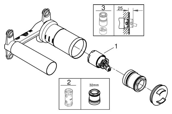 Grohe Universal-Einbaukörper, für 2-Loch Waschtisch-Wandbatterien Bild 2