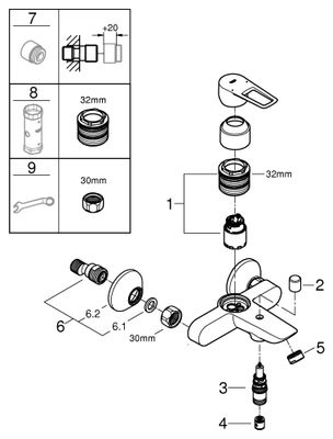Grohe EH-Wannenbatterie BauLoop 23602_1 Wandmontage eigensicher, Farbe chrom Bild 2