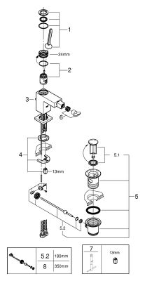 Grohe Einhand-Bidetbatterie Eurocube Joy Zugstangen-Ablaufgarnitur, 75 mm, Farbe chrom Bild 2