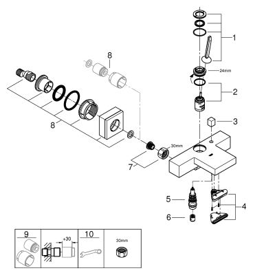 Grohe EH-Wannenbatterie Eurocube Joy Wandmontage eigensicher, 190 x 205 mm, Farbe chrom Bild 2