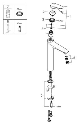 Grohe EH-WT-Bat. Eurostyle 23719_3 XL-Size gl. Körper Hebel geschl, Farbe chrom Bild 2