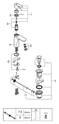 Grohe Einhand-Waschtischbatterie Baüdge M-Size Mittelstellung kalt, Farbe silberfarben Bild 2