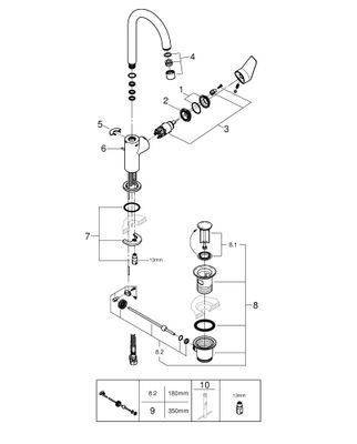 Grohe Baüdge Einhebel-WT-Mischer L-Size, mit Ablaufgarnitur, Höhe: 311 mm, Ausladung 140 mm, 311 x 140 mm, Farbe chrom Bild 2