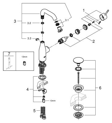 Grohe EH-WT-Batterie Essence 23798_1 Push-open-Ablaufgarnitur M-Size, Farbe chrom Bild 2